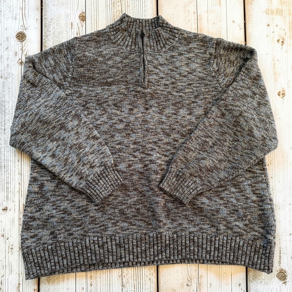Croft & Barrow Womens 2X Brown Marled Quarter Zip Mock Neck Pullover Sweater